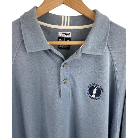 The Open 2005 St. Andrews Adidas Climalite Stretch Blue Polo Shirt Mens Size XL - Picture 3 of 11